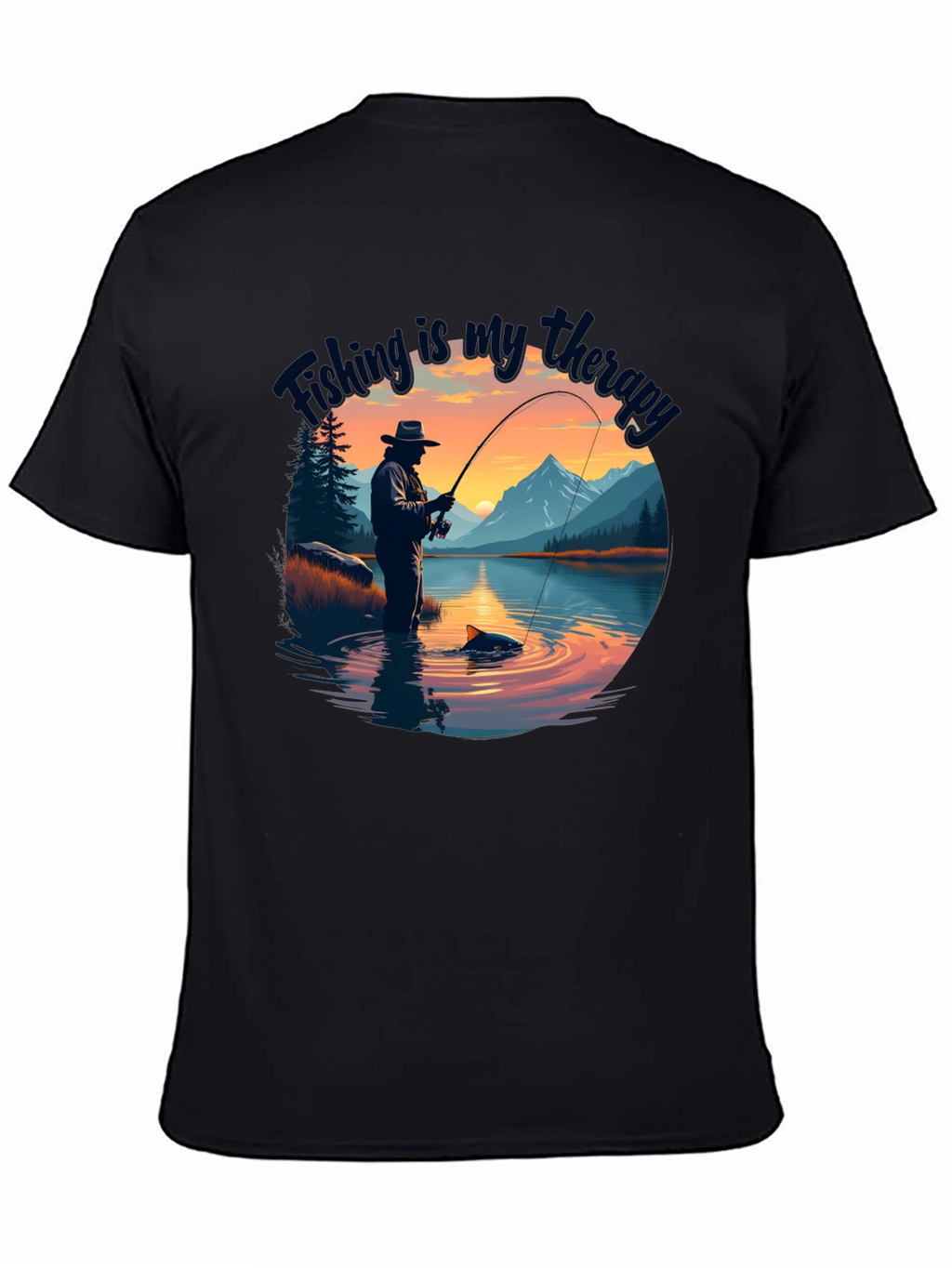 Fishing is my therapy - Black T-Shirt