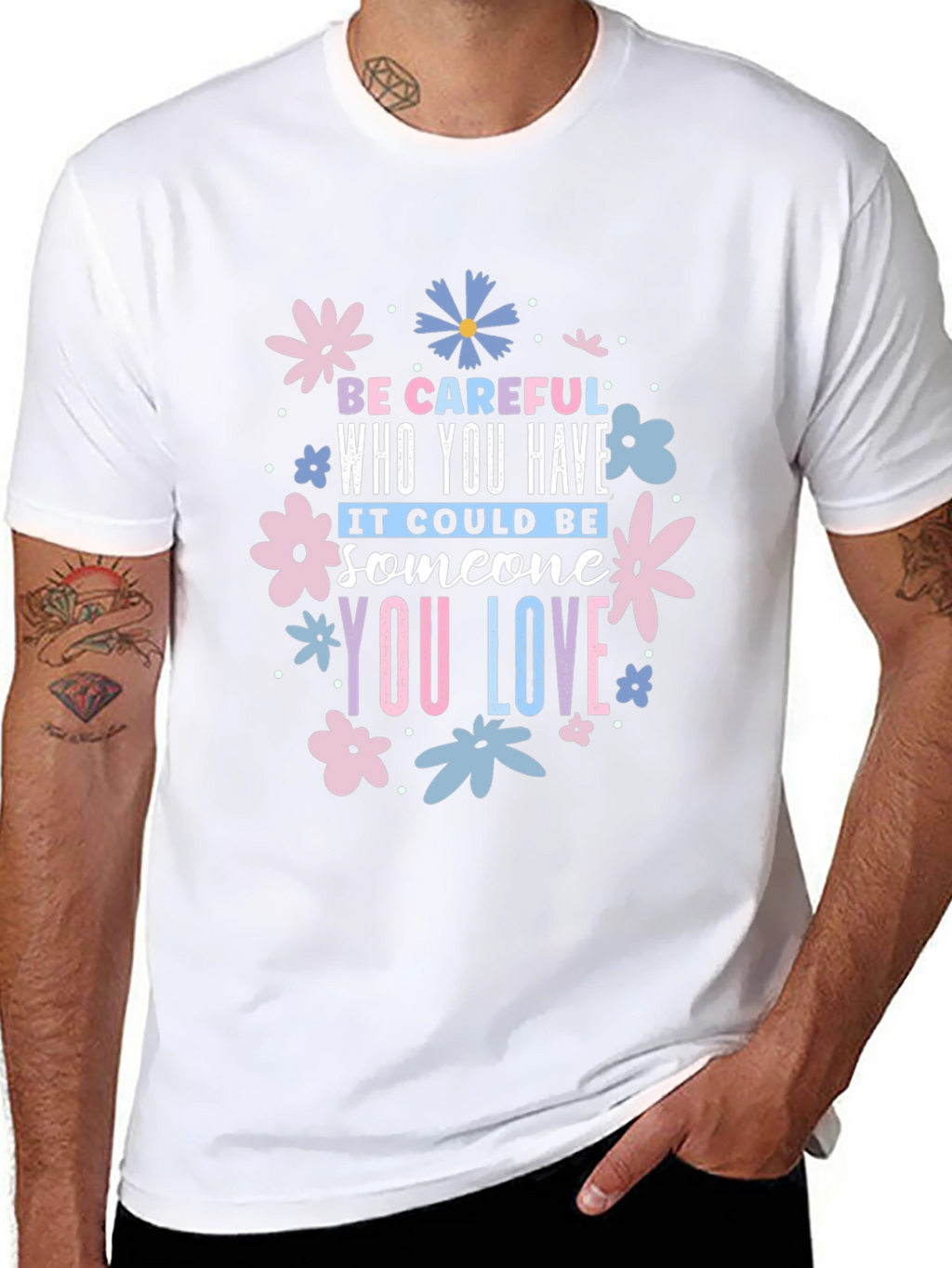 Be Careful Who You Have Floral Black T-Shirt