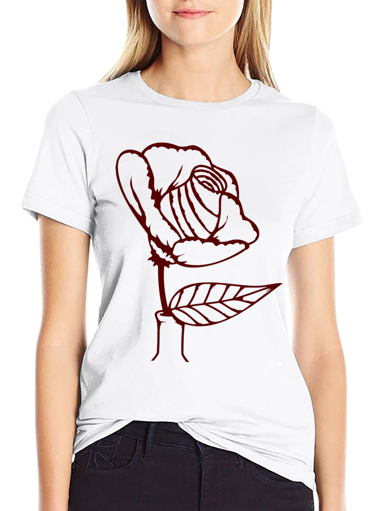 Rose Outline Graphic Tee - Soft Cotton