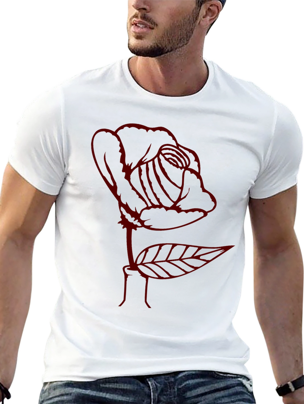 Rose Outline Graphic Tee - Soft Cotton