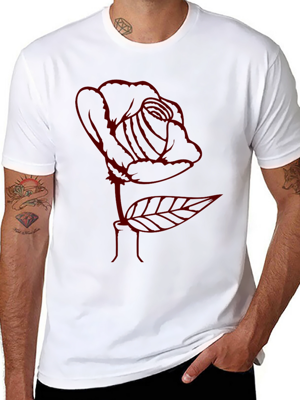 Rose Outline Graphic Tee - Soft Cotton