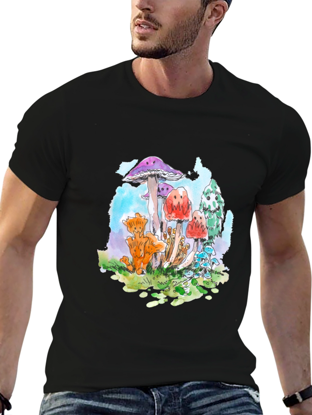 Mushroom Graphic Tee - Funky Black T-Shirt
