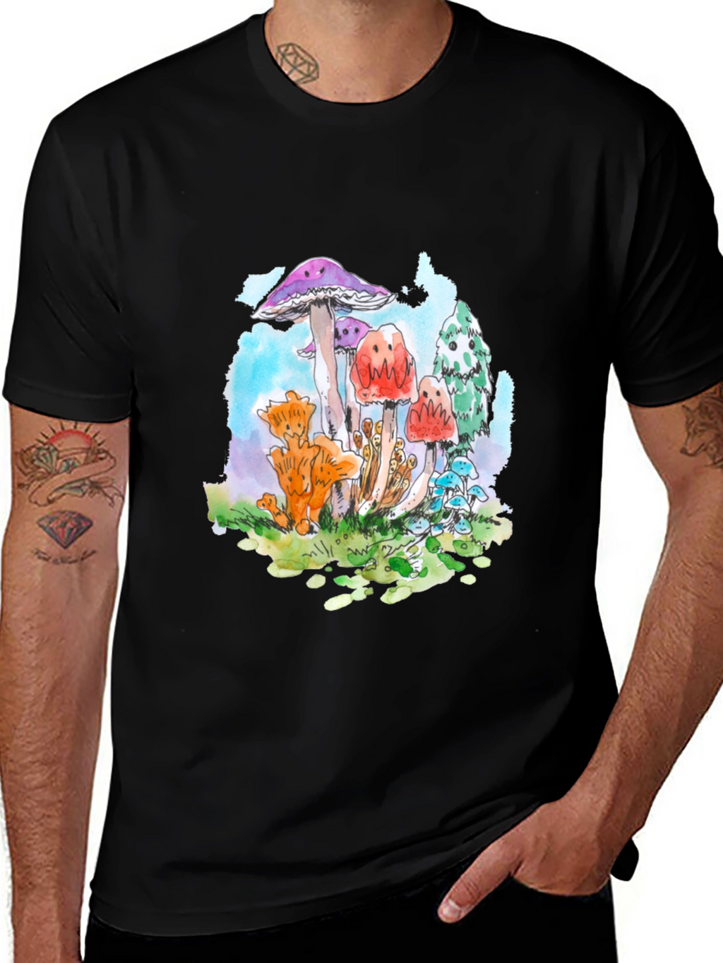 Mushroom Graphic Tee - Funky Black T-Shirt