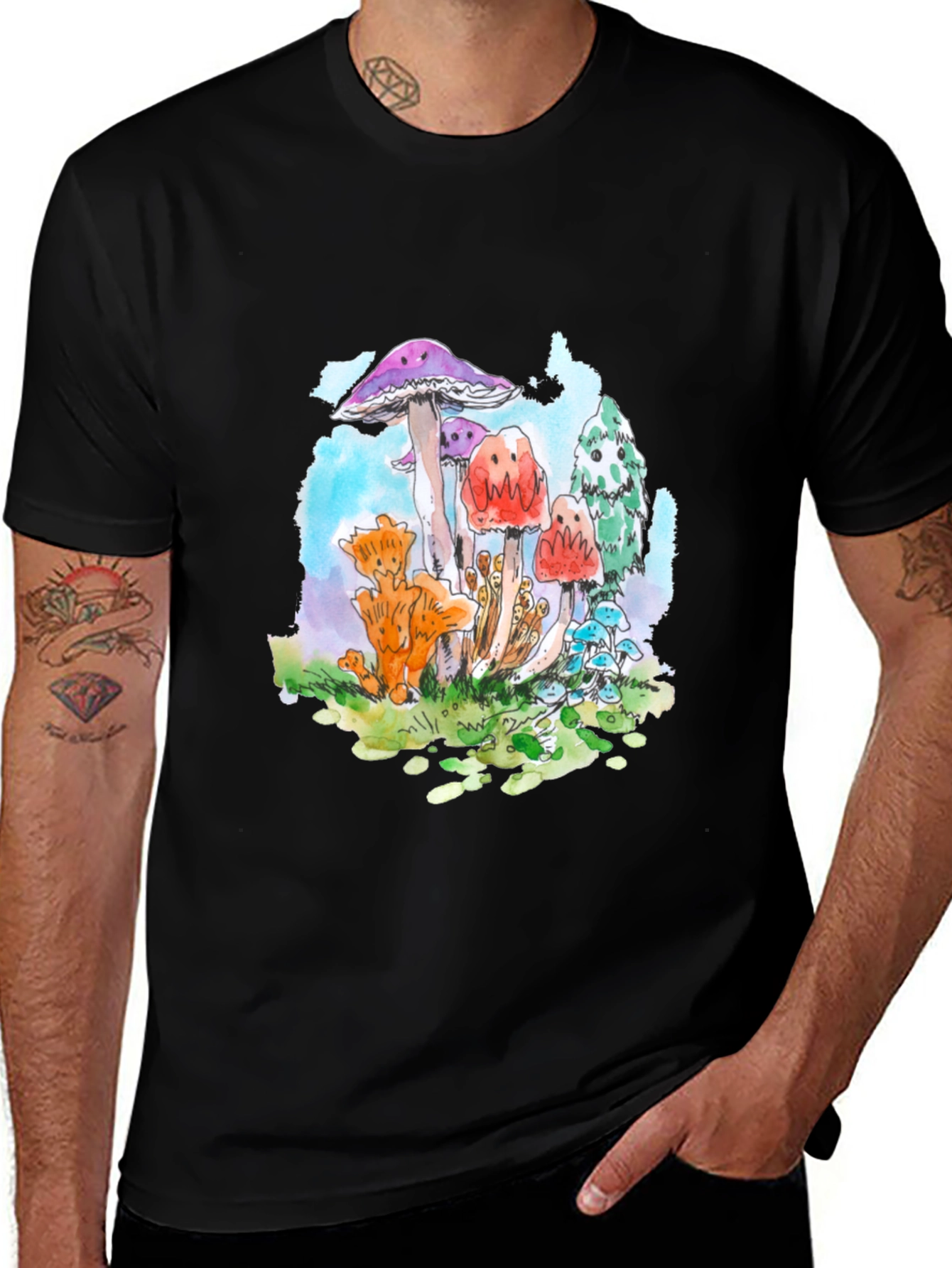 Mushroom Graphic Tee - Funky Black T-Shirt