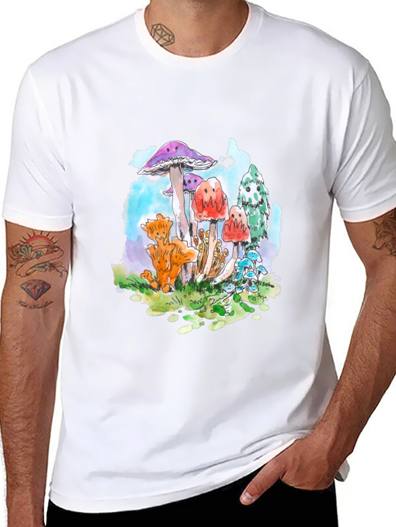 Mushroom Graphic Tee - Funky Black T-Shirt