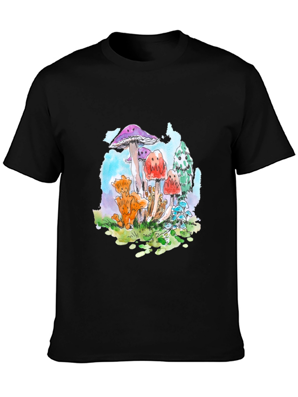 Mushroom Graphic Tee - Funky Black T-Shirt