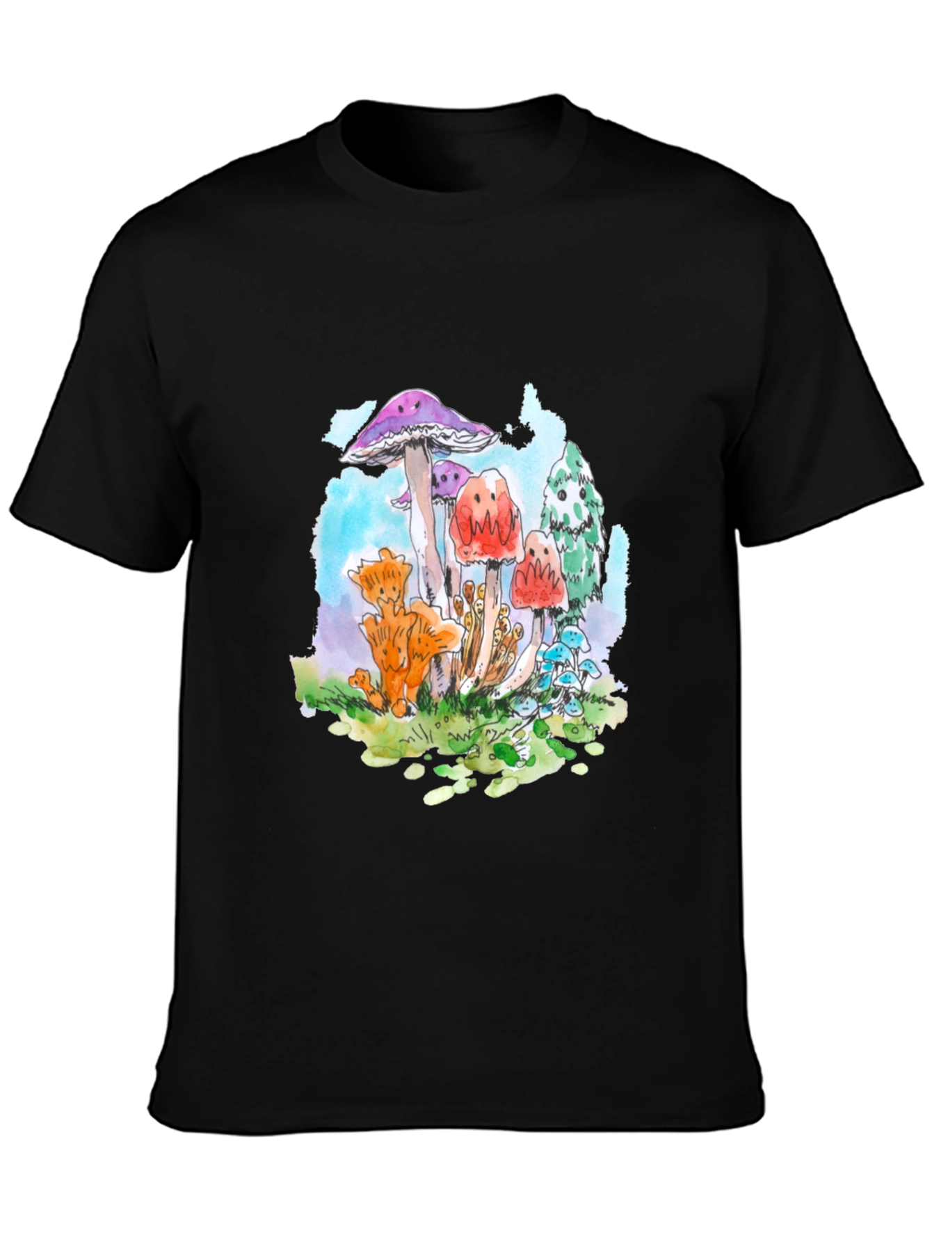 Mushroom Graphic Tee - Funky Black T-Shirt