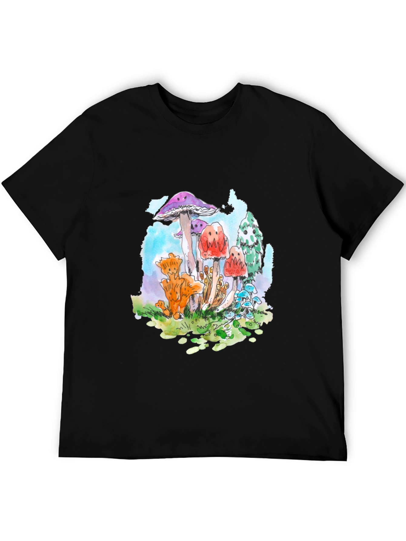 Mushroom Graphic Tee - Funky Black T-Shirt