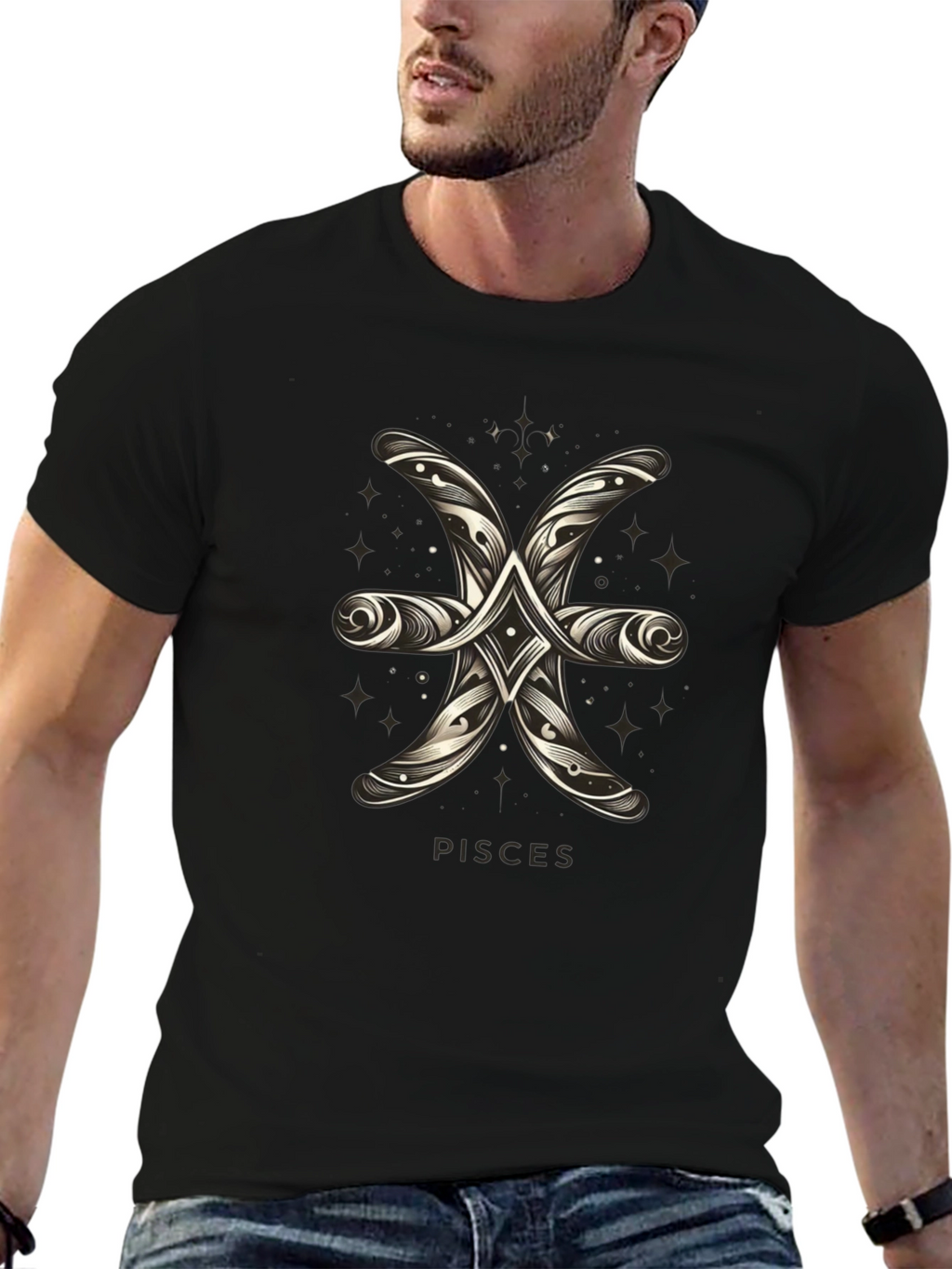 Pisces Zodiac Graphic Tee - Sleek Black T-Shirt