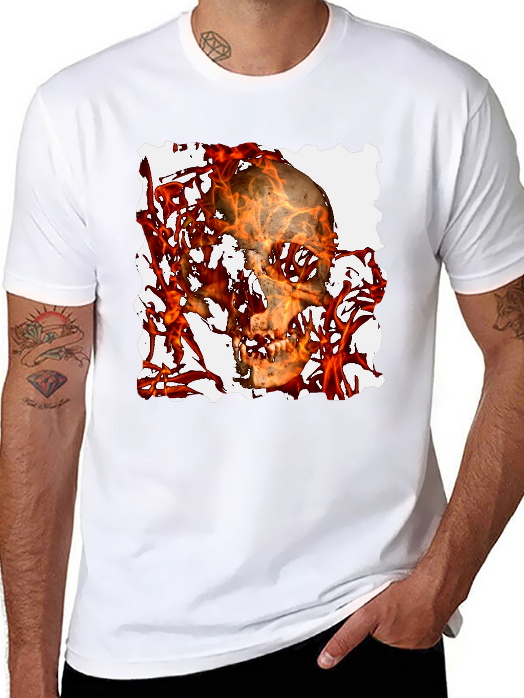 Fiery Skull Graphic Tee - Black T-Shirt