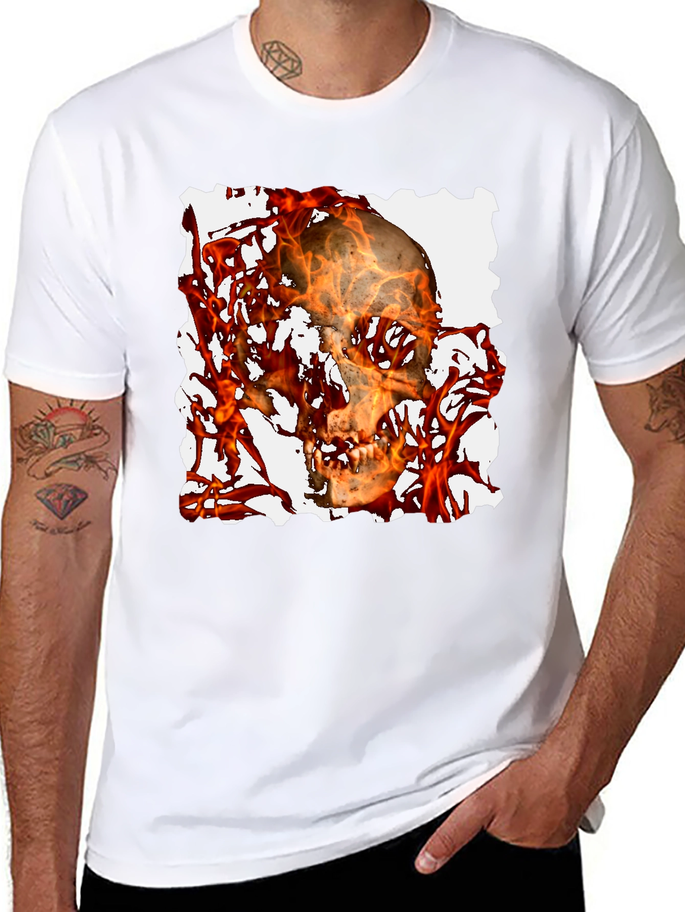 Fiery Skull Graphic Tee - Black T-Shirt