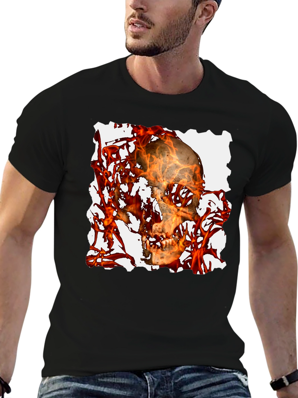 Fiery Skull Graphic Tee - Black T-Shirt
