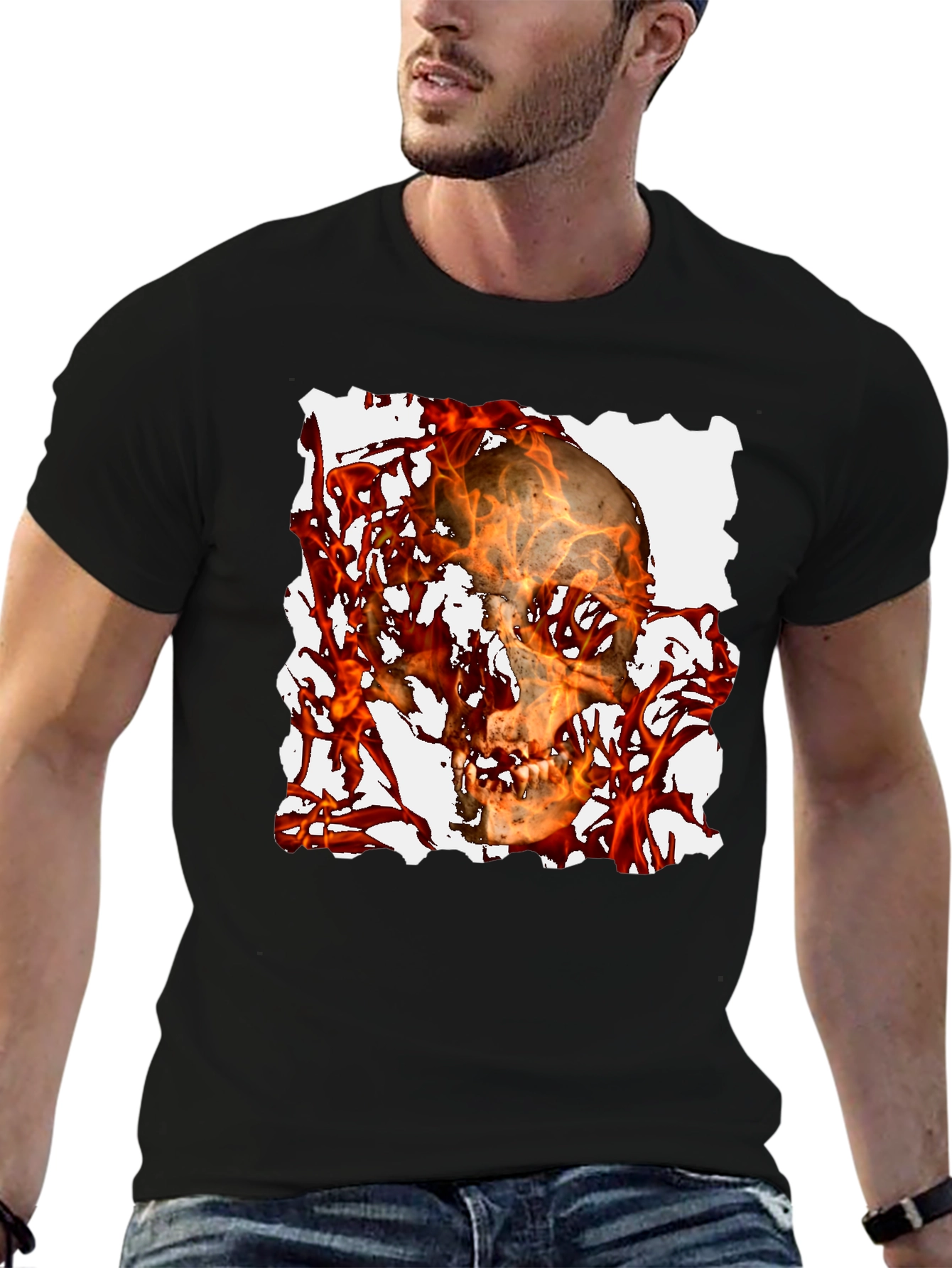 Fiery Skull Graphic Tee - Black T-Shirt