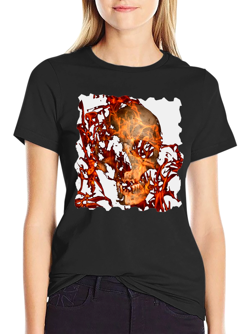 Fiery Skull Graphic Tee - Black T-Shirt