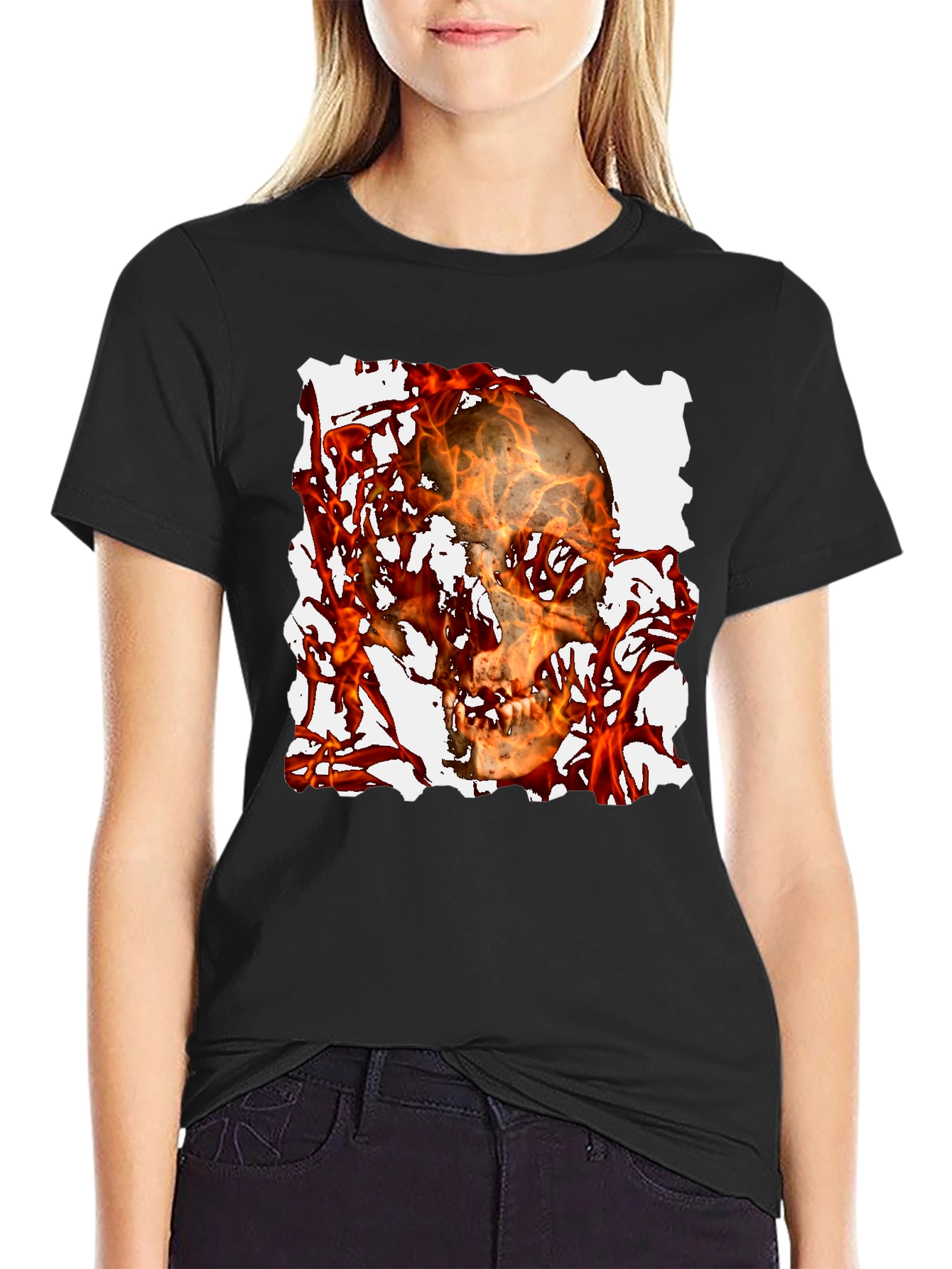 Fiery Skull Graphic Tee - Black T-Shirt