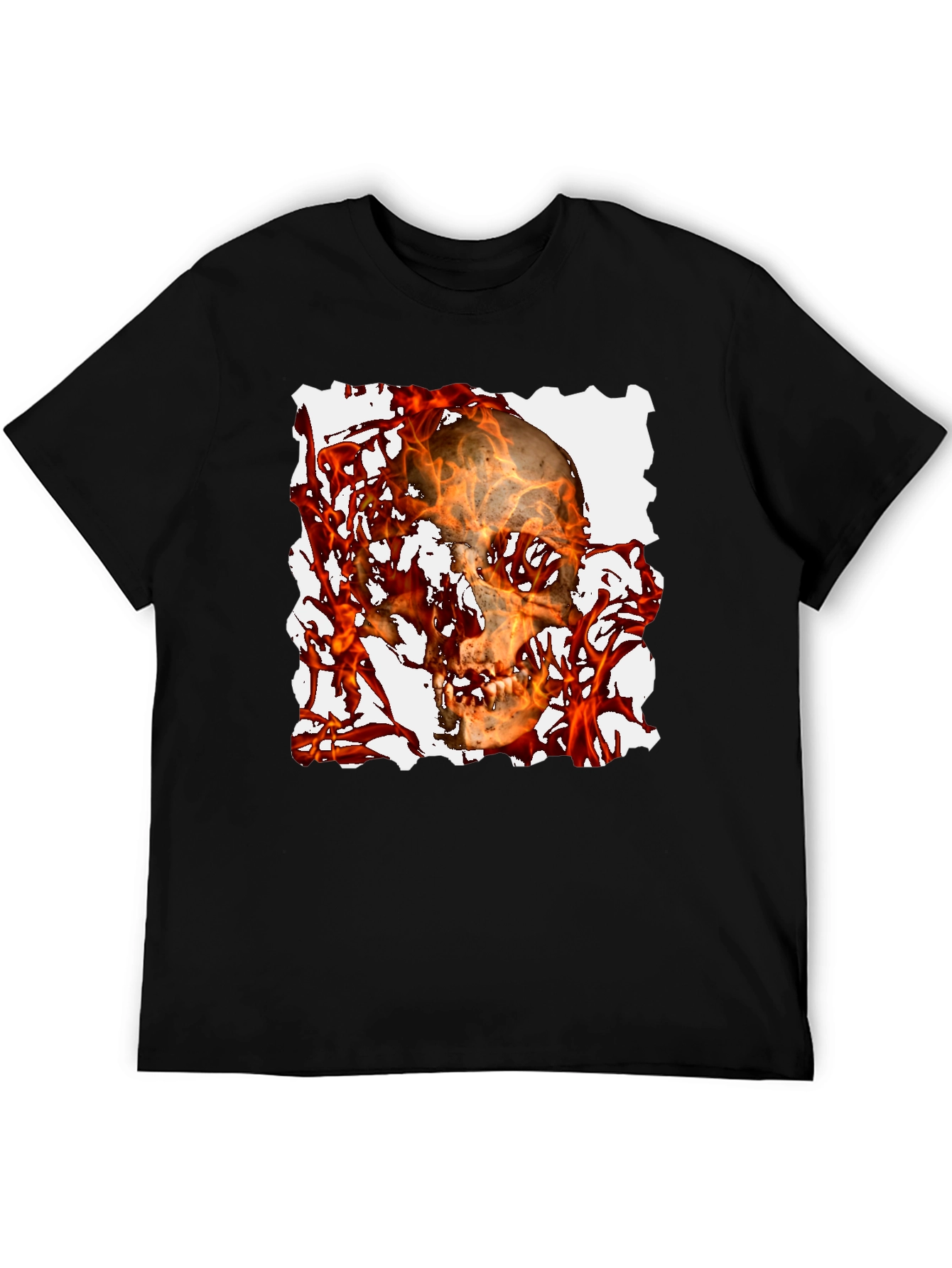 Fiery Skull Graphic Tee - Black T-Shirt