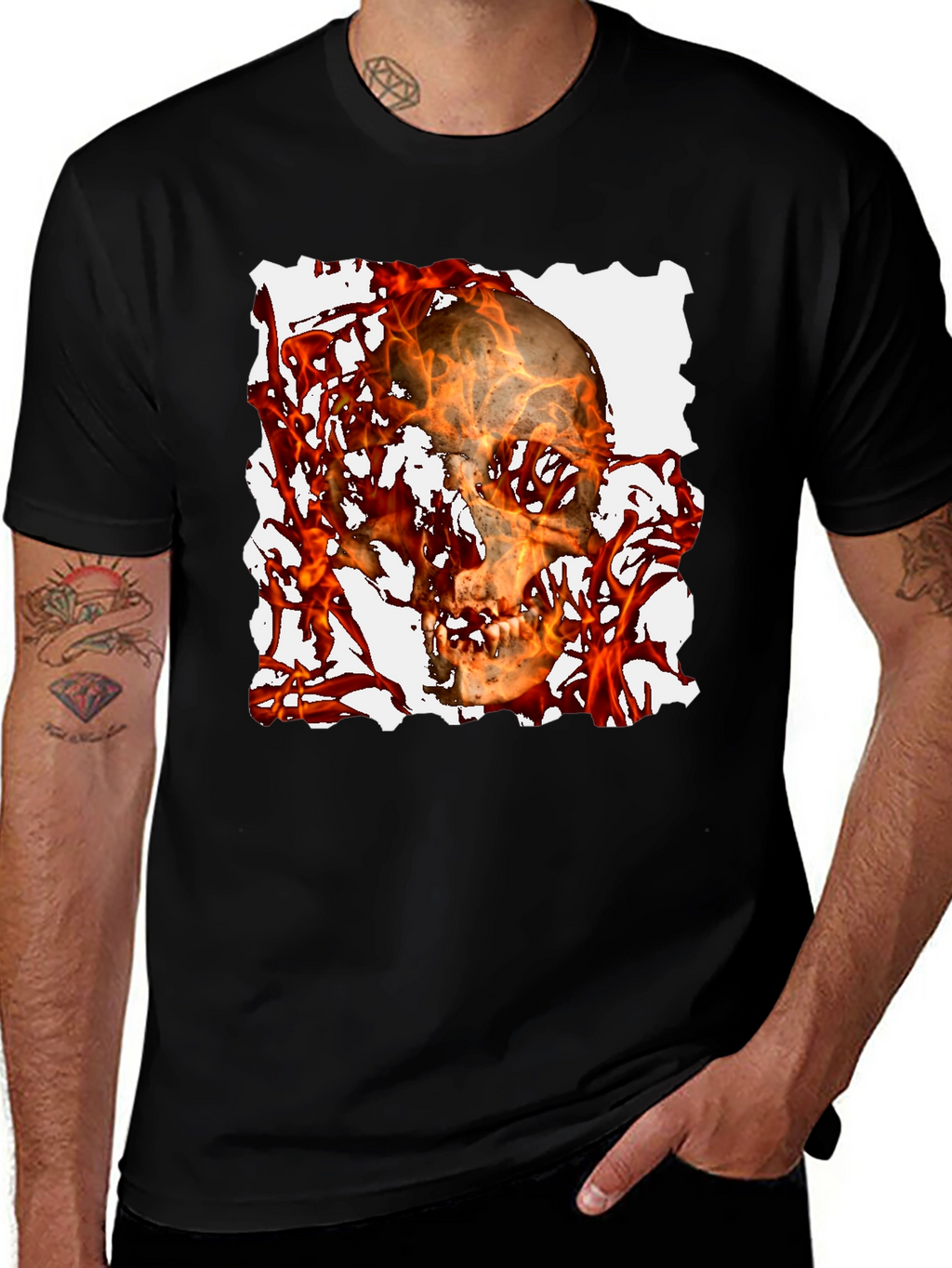 Fiery Skull Graphic Tee - Black T-Shirt