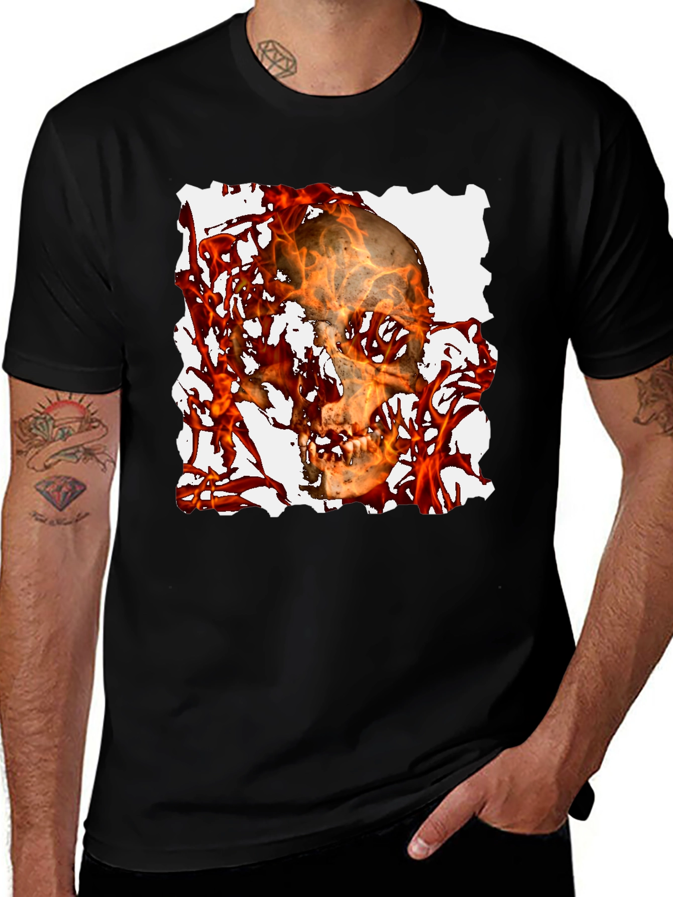 Fiery Skull Graphic Tee - Black T-Shirt