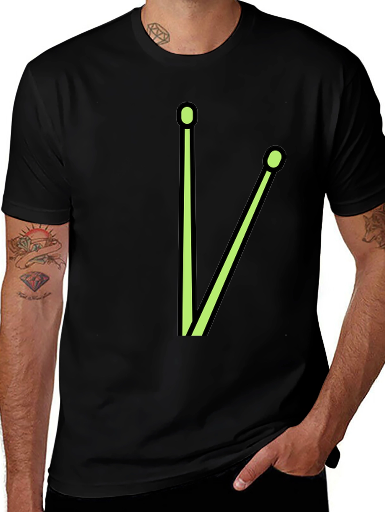 Drumstick Graphic Tee - Black Cotton Blend T-Shirt