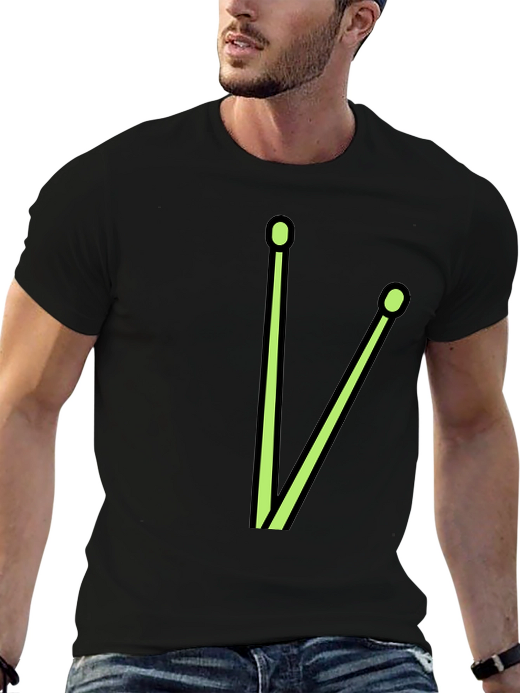Drumstick Graphic Tee - Black Cotton Blend T-Shirt