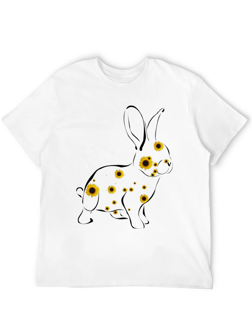 Sunflower Bunny Graphic Tee - Black Cotton T-Shirt
