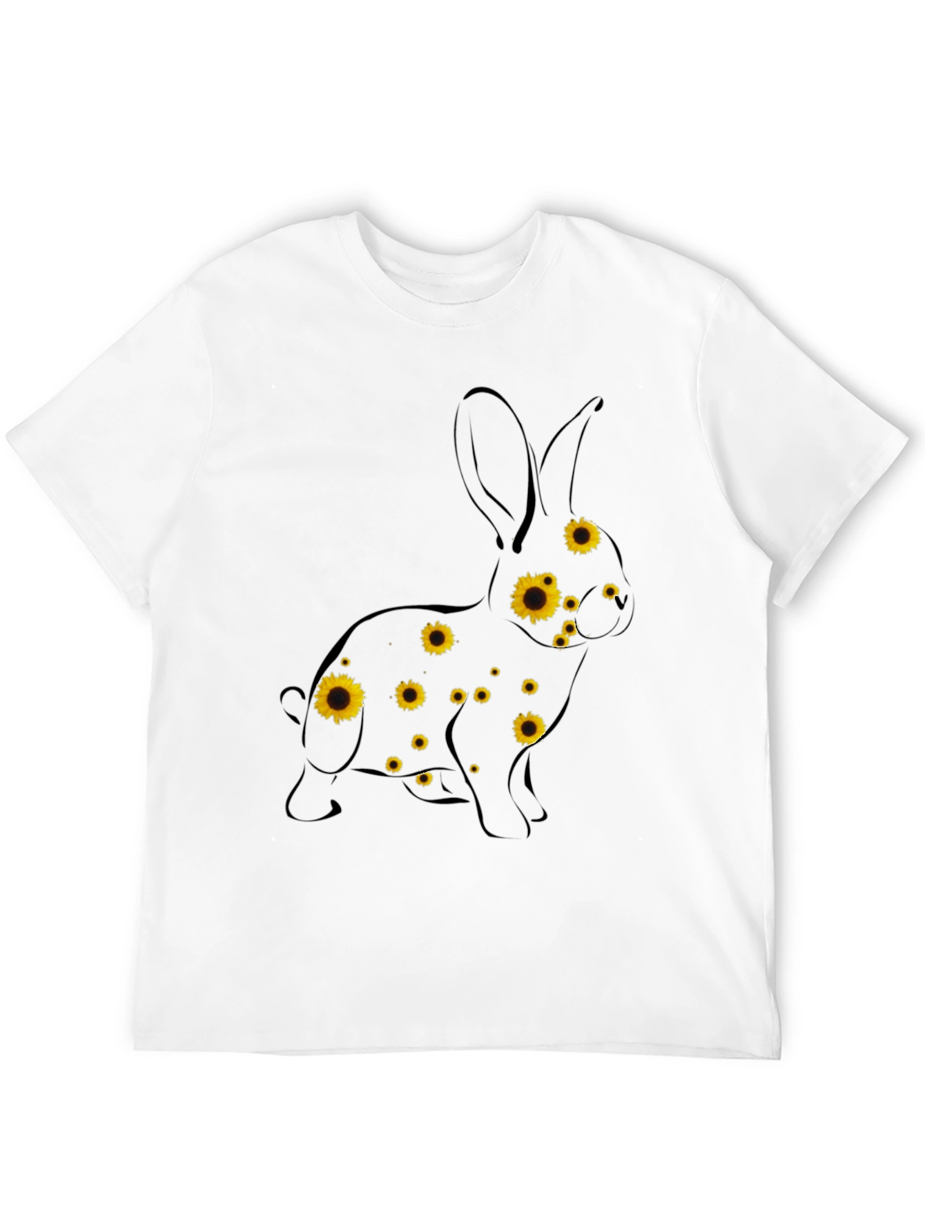 Sunflower Bunny Graphic Tee - Black Cotton T-Shirt