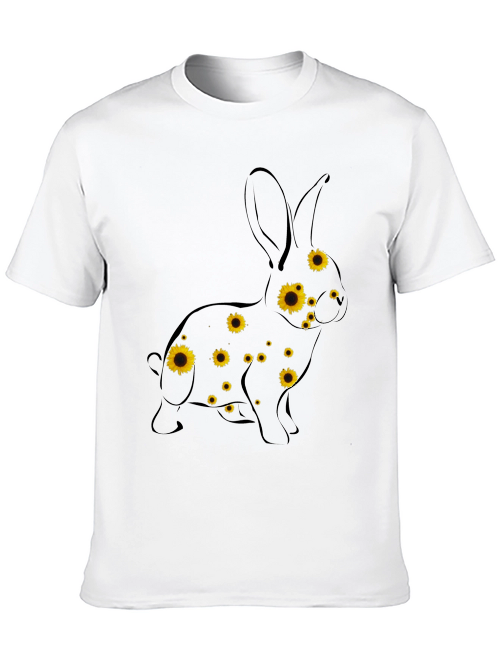 Sunflower Bunny Graphic Tee - Black Cotton T-Shirt