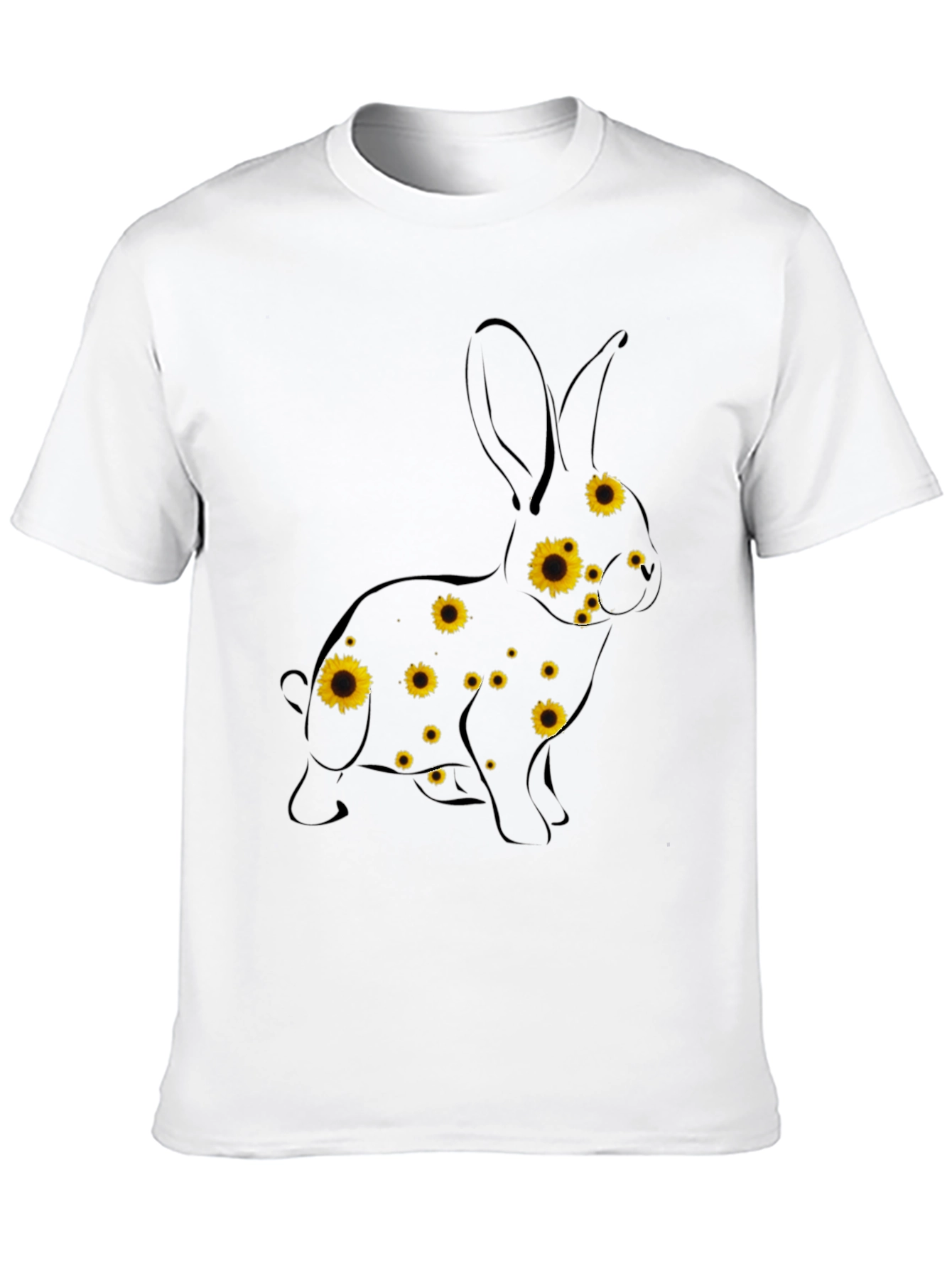 Sunflower Bunny Graphic Tee - Black Cotton T-Shirt