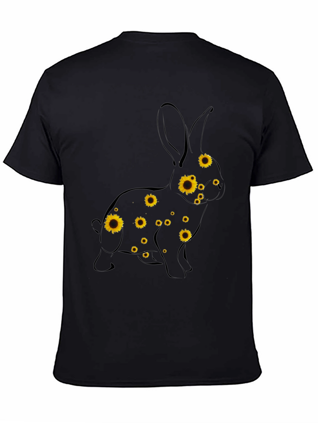 Sunflower Bunny Graphic Tee - Black Cotton T-Shirt
