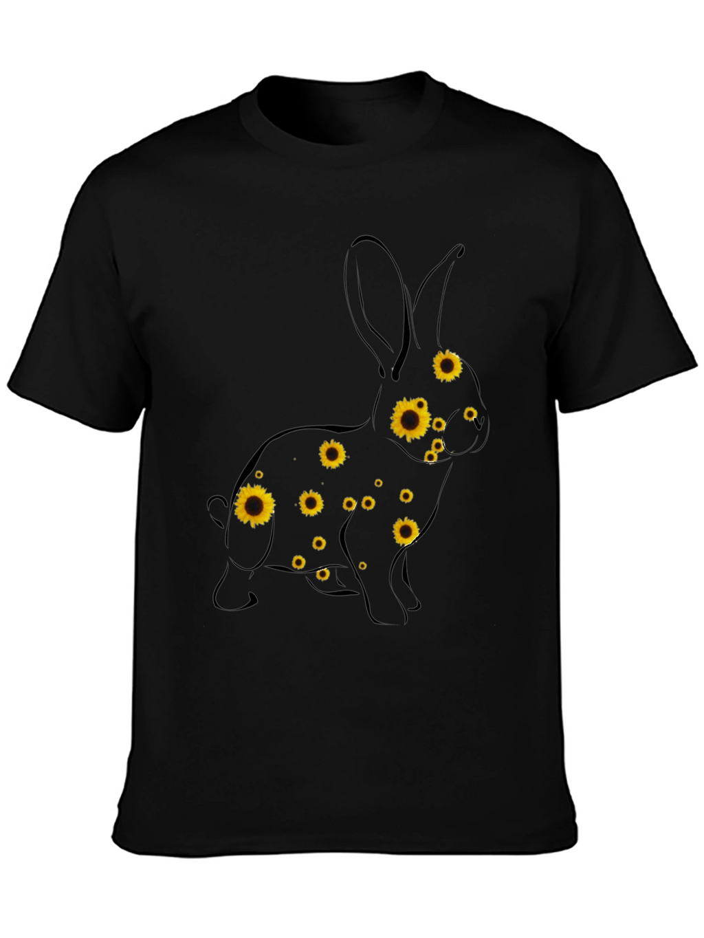 Sunflower Bunny Graphic Tee - Black Cotton T-Shirt
