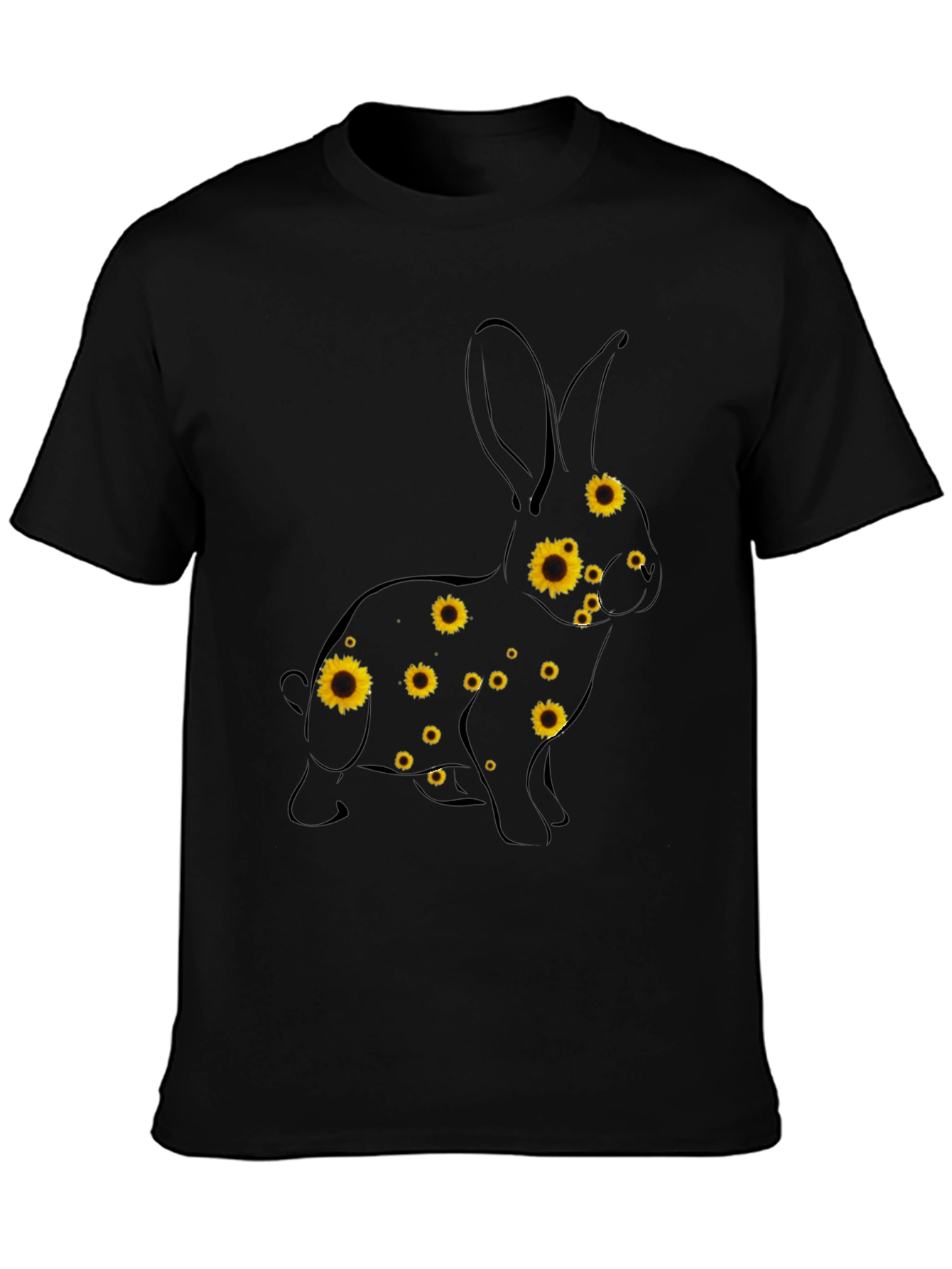Sunflower Bunny Graphic Tee - Black Cotton T-Shirt