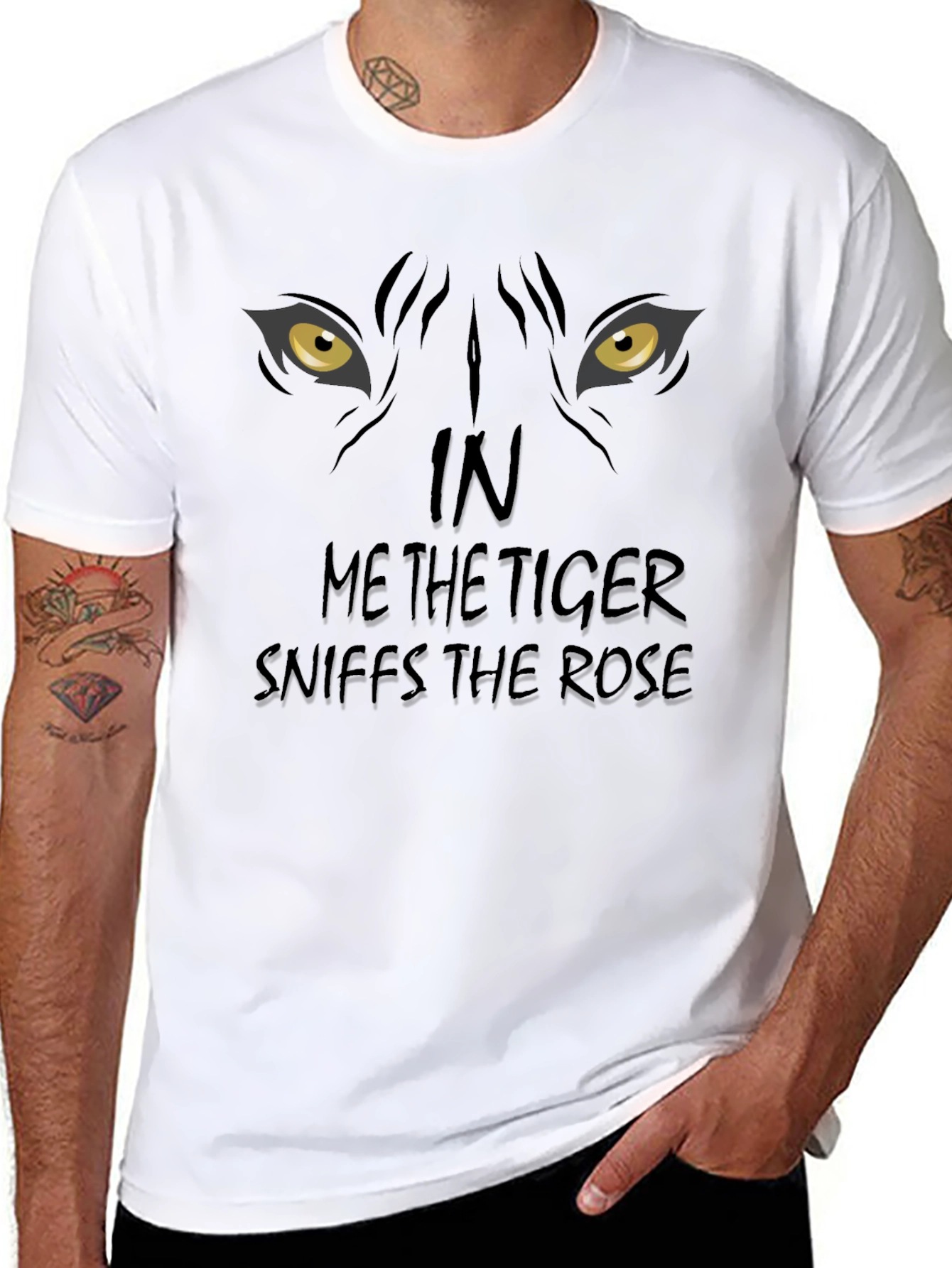 Tiger Sniffs Rose Graphic Print Black T-Shirt
