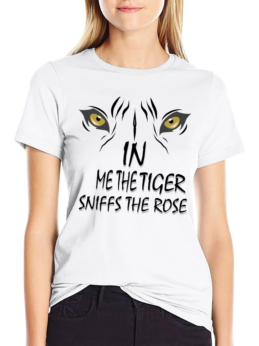 Tiger Sniffs Rose Graphic Print Black T-Shirt
