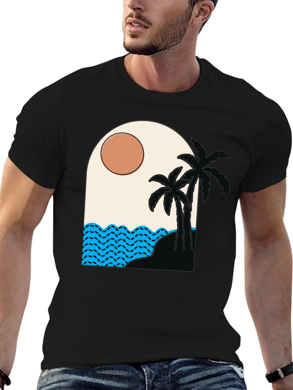 Tropical Palm Tree Beach Graphic T-Shirt