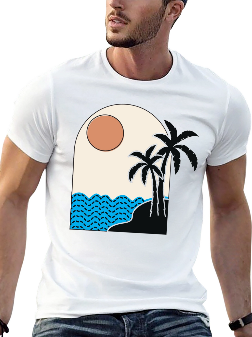 Tropical Palm Tree Beach Graphic T-Shirt