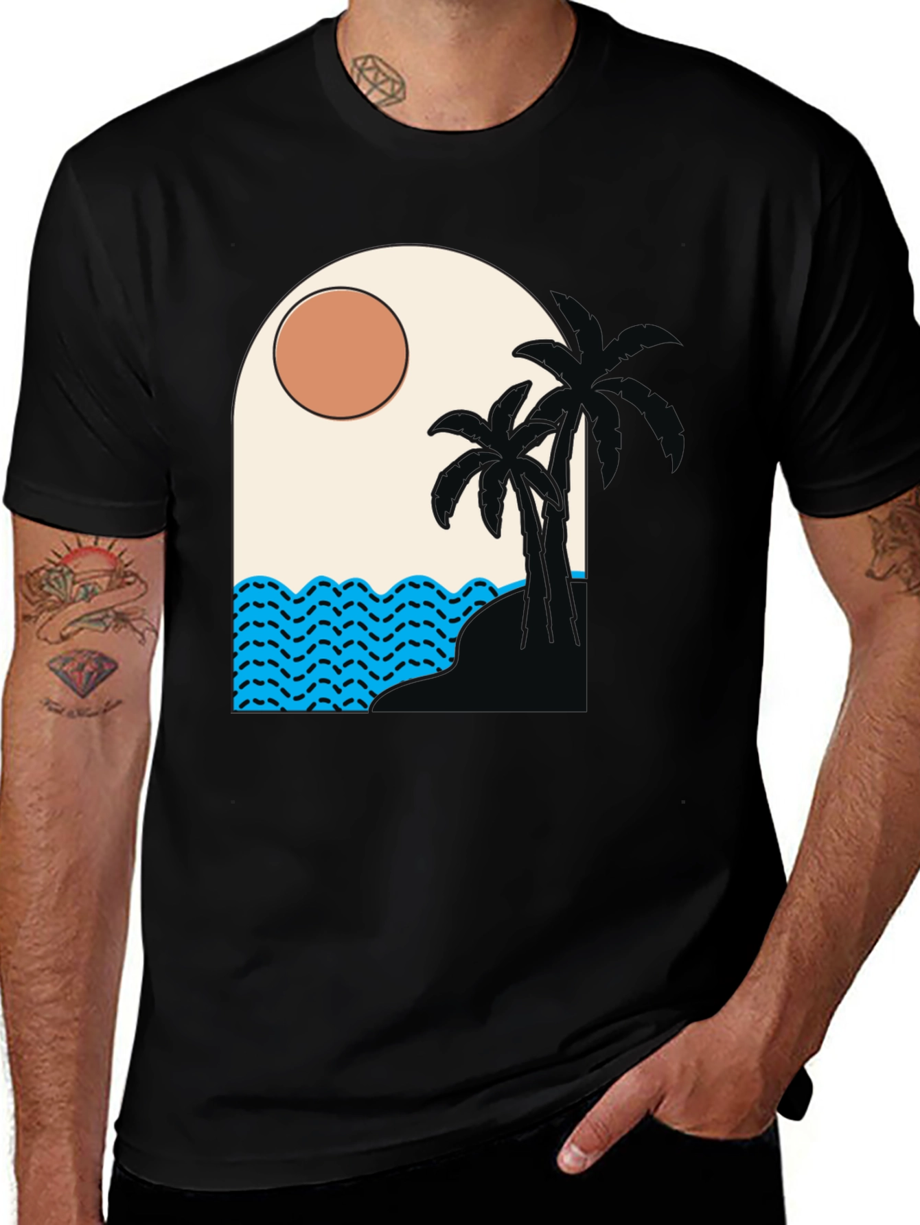 Tropical Palm Tree Beach Graphic T-Shirt