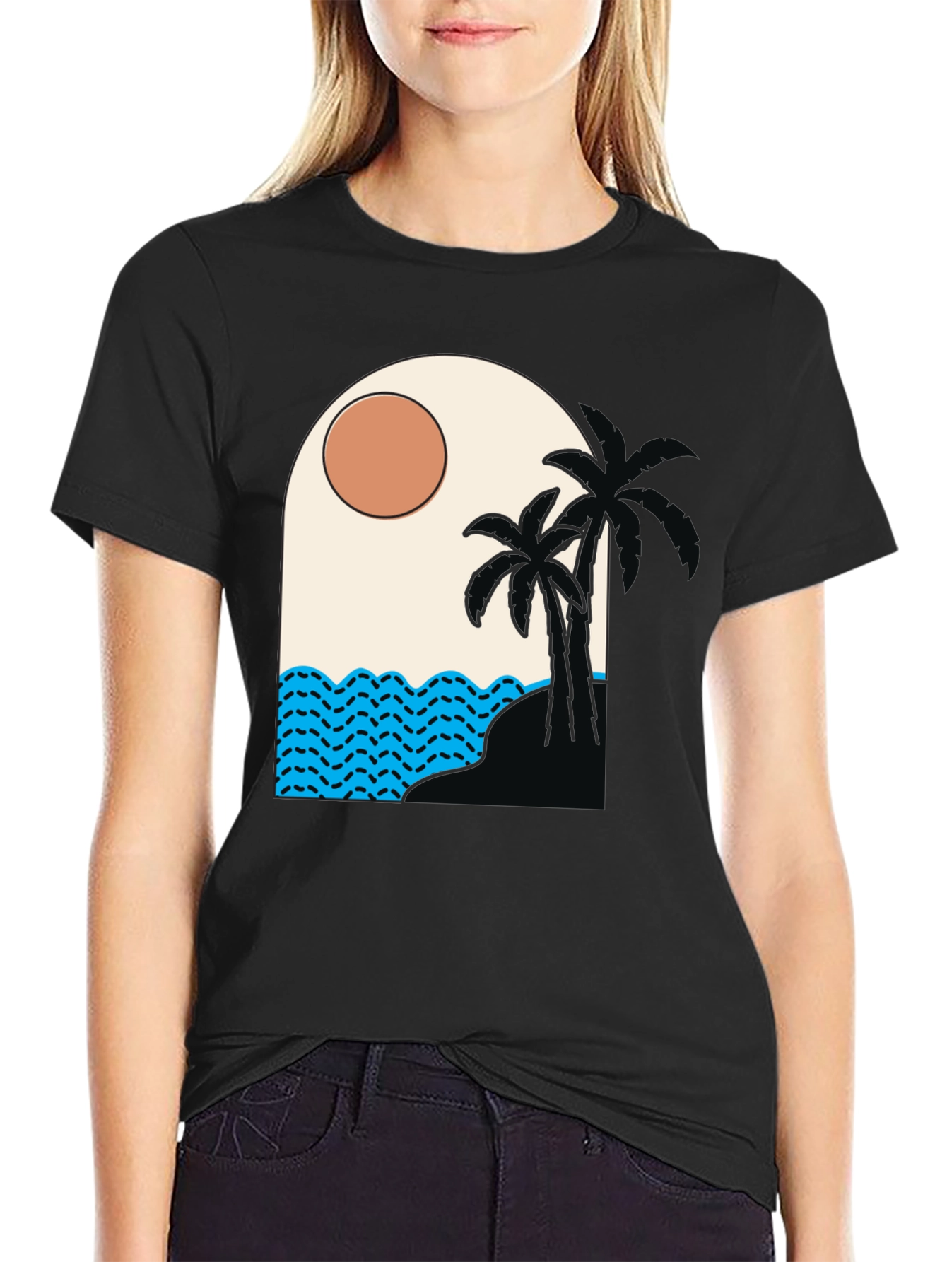 Tropical Palm Tree Beach Graphic T-Shirt