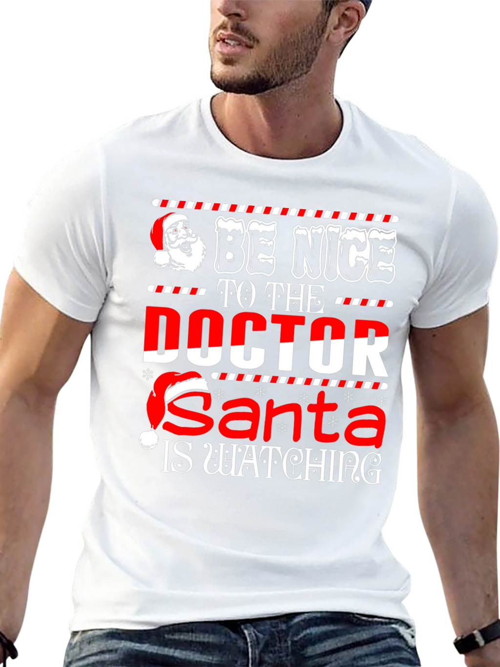 Funny Doctor Santa Watching Christmas Graphic T-Shirt