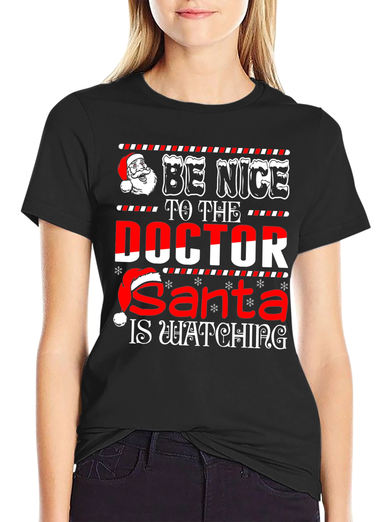 Funny Doctor Santa Watching Christmas Graphic T-Shirt