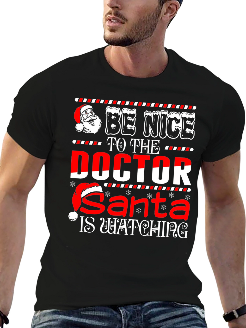 Funny Doctor Santa Watching Christmas Graphic T-Shirt