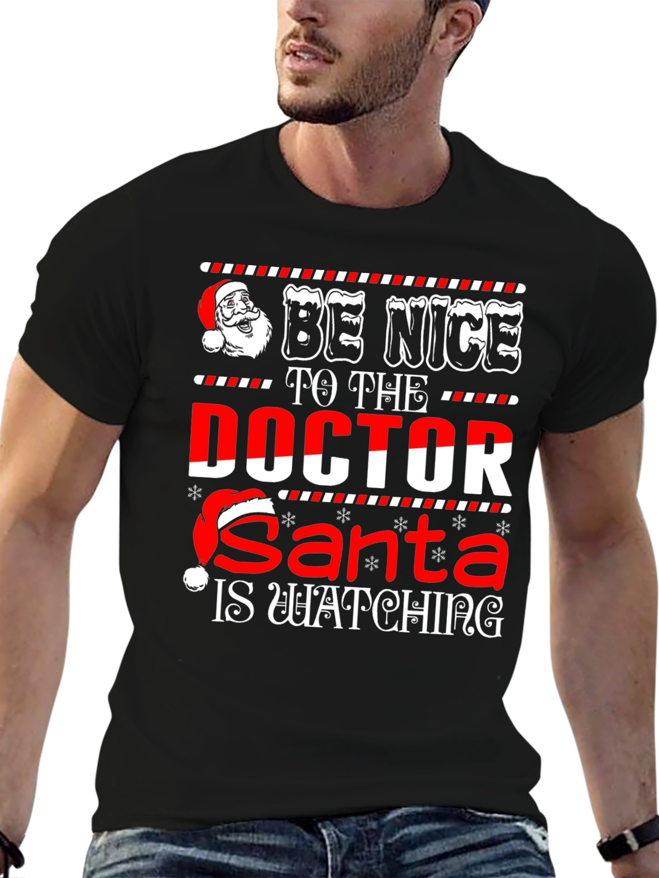 Funny Doctor Santa Watching Christmas Graphic T-Shirt