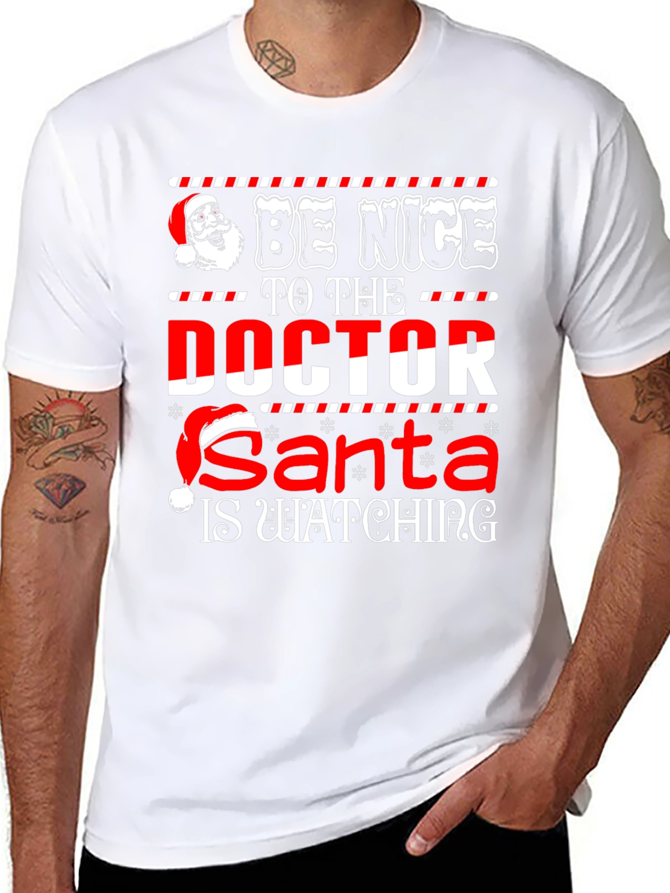 Funny Doctor Santa Watching Christmas Graphic T-Shirt