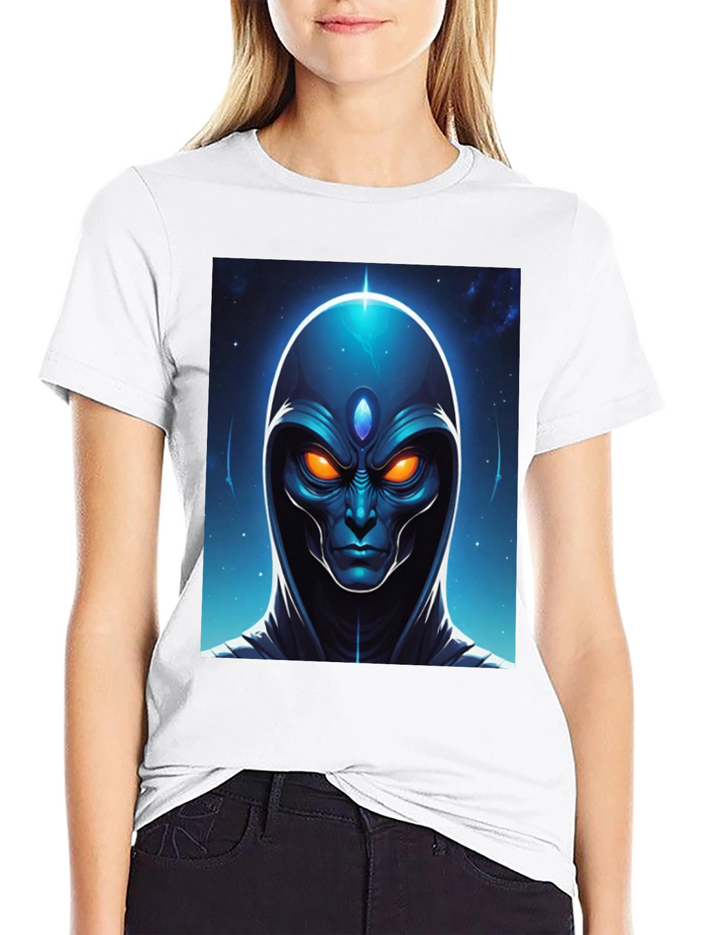 Alien Head Graphic Tee - Cosmic Design Black T-Shirt
