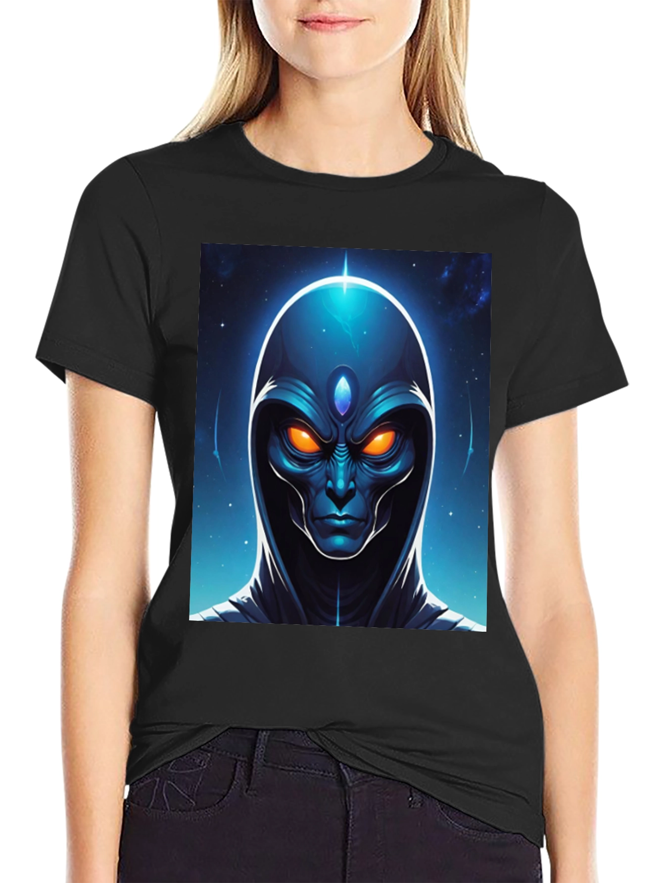 Alien Head Graphic Tee - Cosmic Design Black T-Shirt