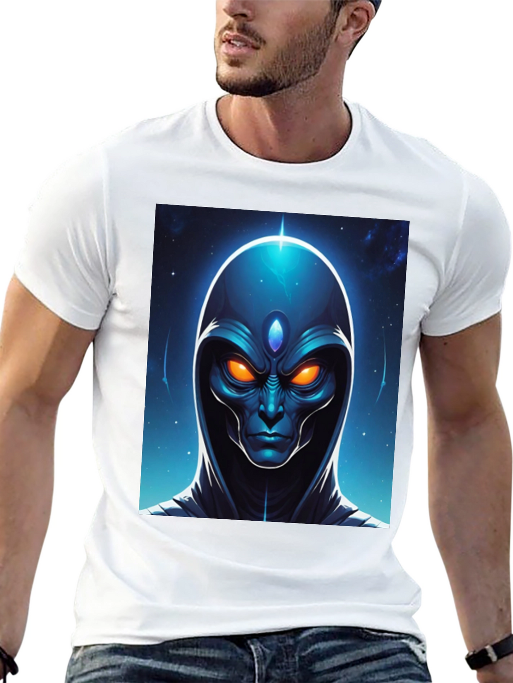 Alien Head Graphic Tee - Cosmic Design Black T-Shirt