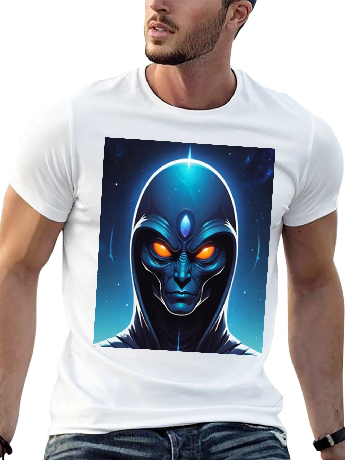 Alien Head Graphic Tee - Cosmic Design Black T-Shirt