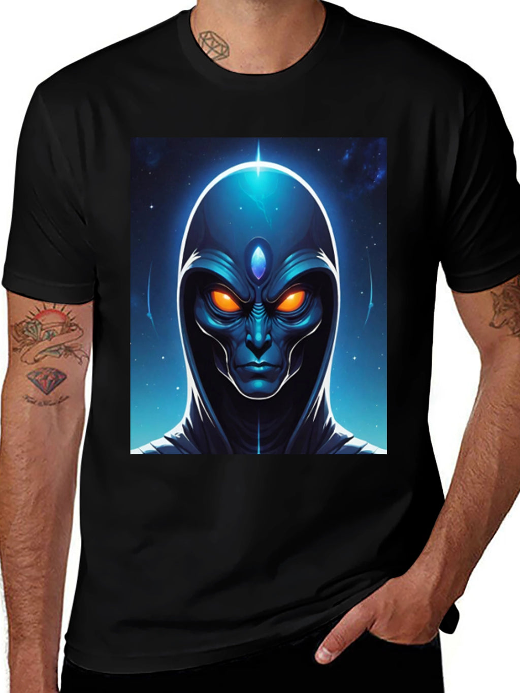 Alien Head Graphic Tee - Cosmic Design Black T-Shirt