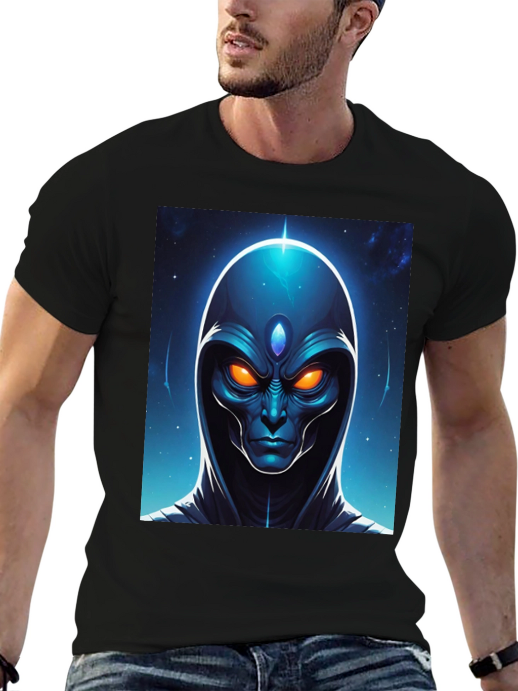 Alien Head Graphic Tee - Cosmic Design Black T-Shirt