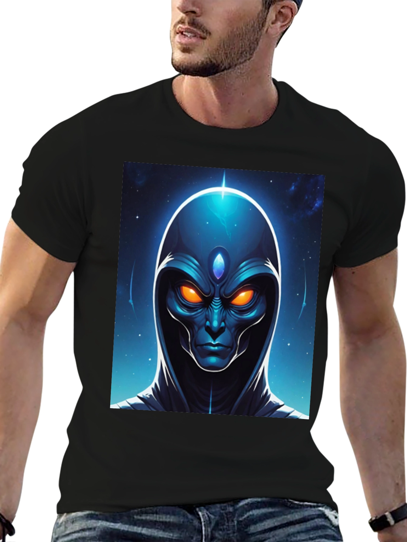 Alien Head Graphic Tee - Cosmic Design Black T-Shirt