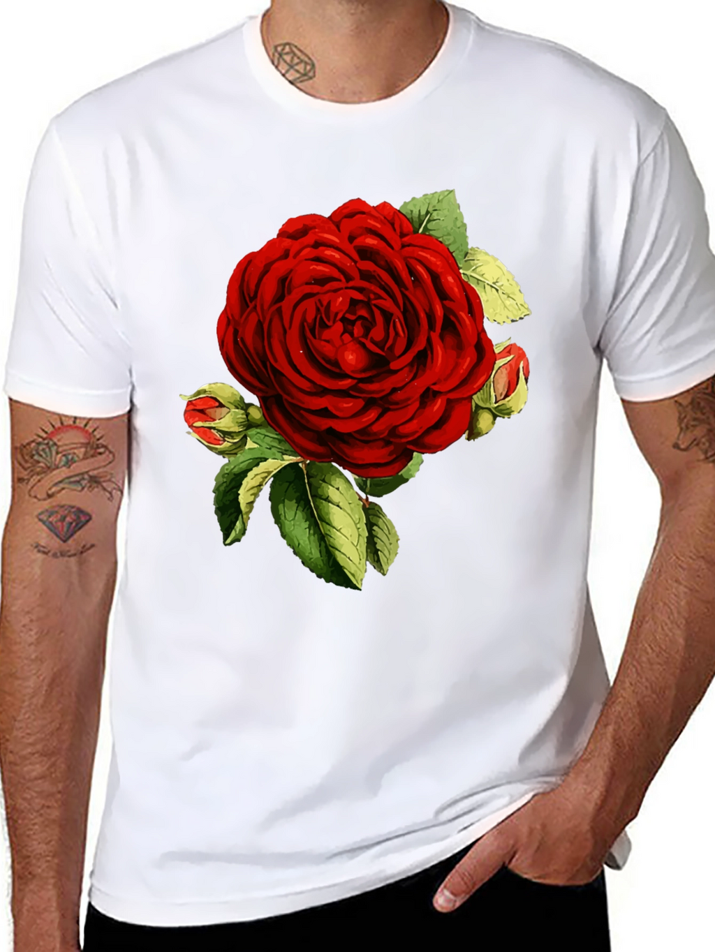 Elegant Red Rose Graphic T-Shirt - Botanical Print